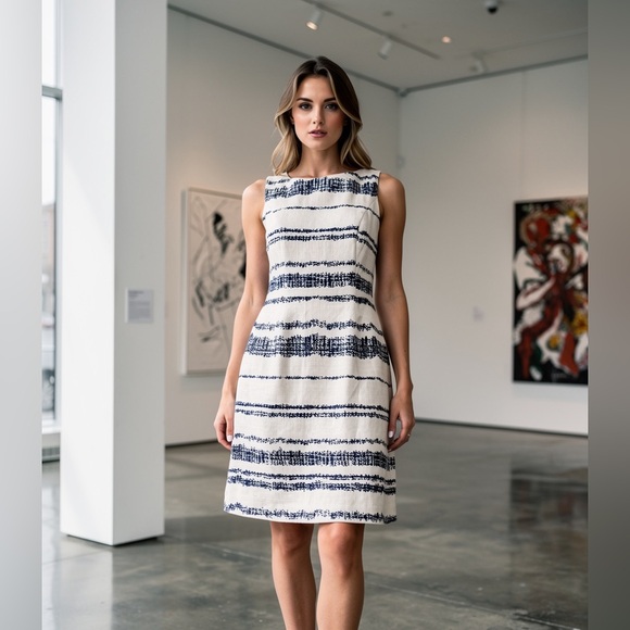 Banana Republic Dresses & Skirts - Banana Republic Striped Sheath Dress Tan Black Sleeveless Lined Size 2